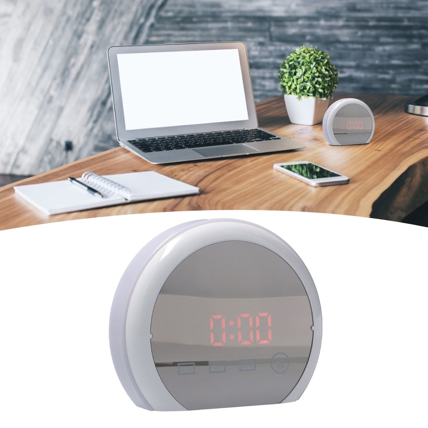 Digital LED Mirror Clock with 7 Color Lighting Snooze Alarm Clock Temperature Date Time DisplayRed Word V1294-YM0523-3115210213112