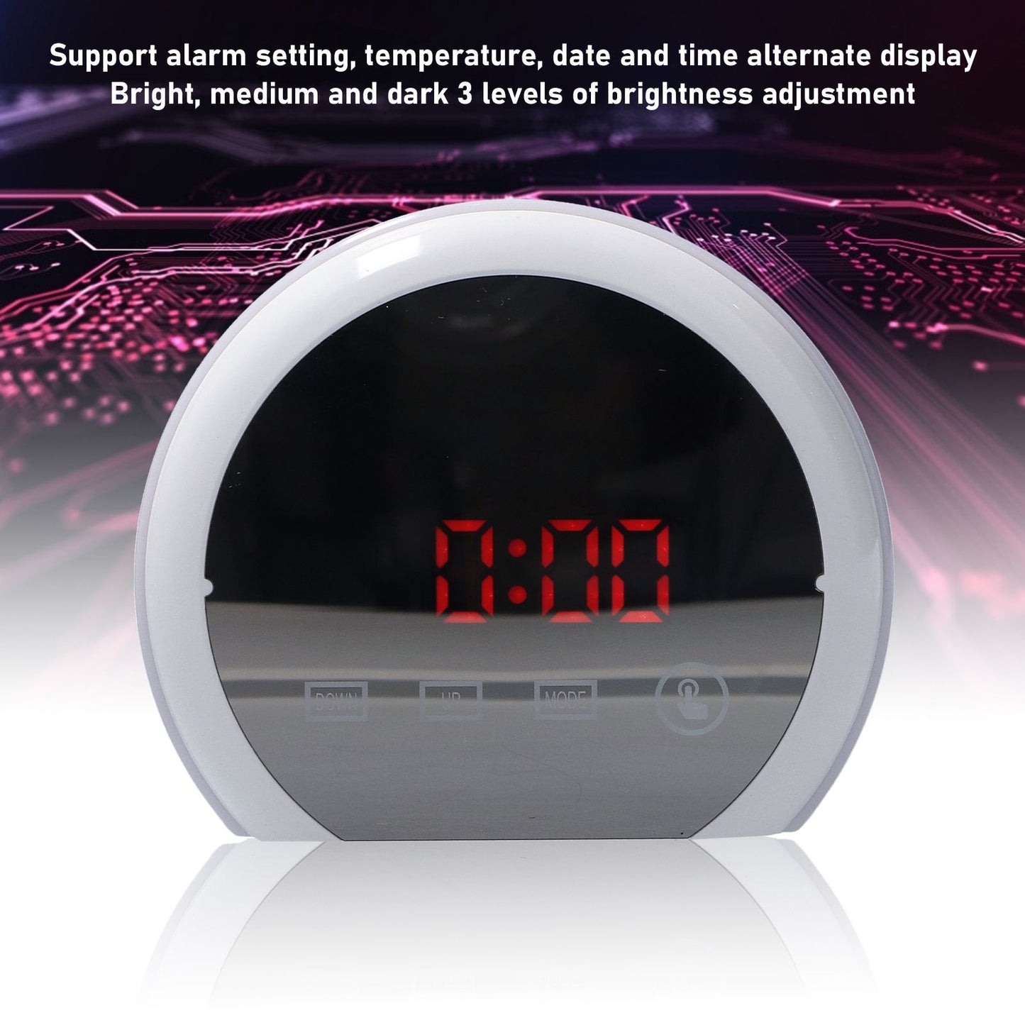 Digital LED Mirror Clock with 7 Color Lighting Snooze Alarm Clock Temperature Date Time DisplayRed Word V1294-YM0523-3115210213112
