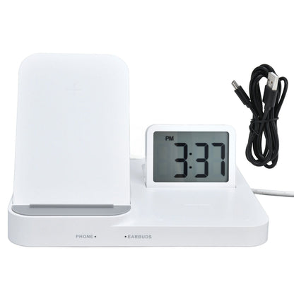 3 in 1 LCD Digital Alarm Clock with Phone Earphone Wireless Charger USB Powered for Home Office White V1294-YM0523-3115210213311