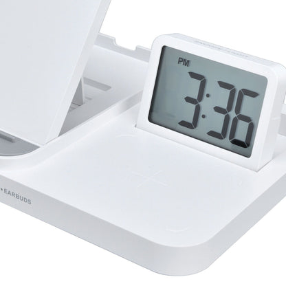 3 in 1 LCD Digital Alarm Clock with Phone Earphone Wireless Charger USB Powered for Home Office White V1294-YM0523-3115210213311