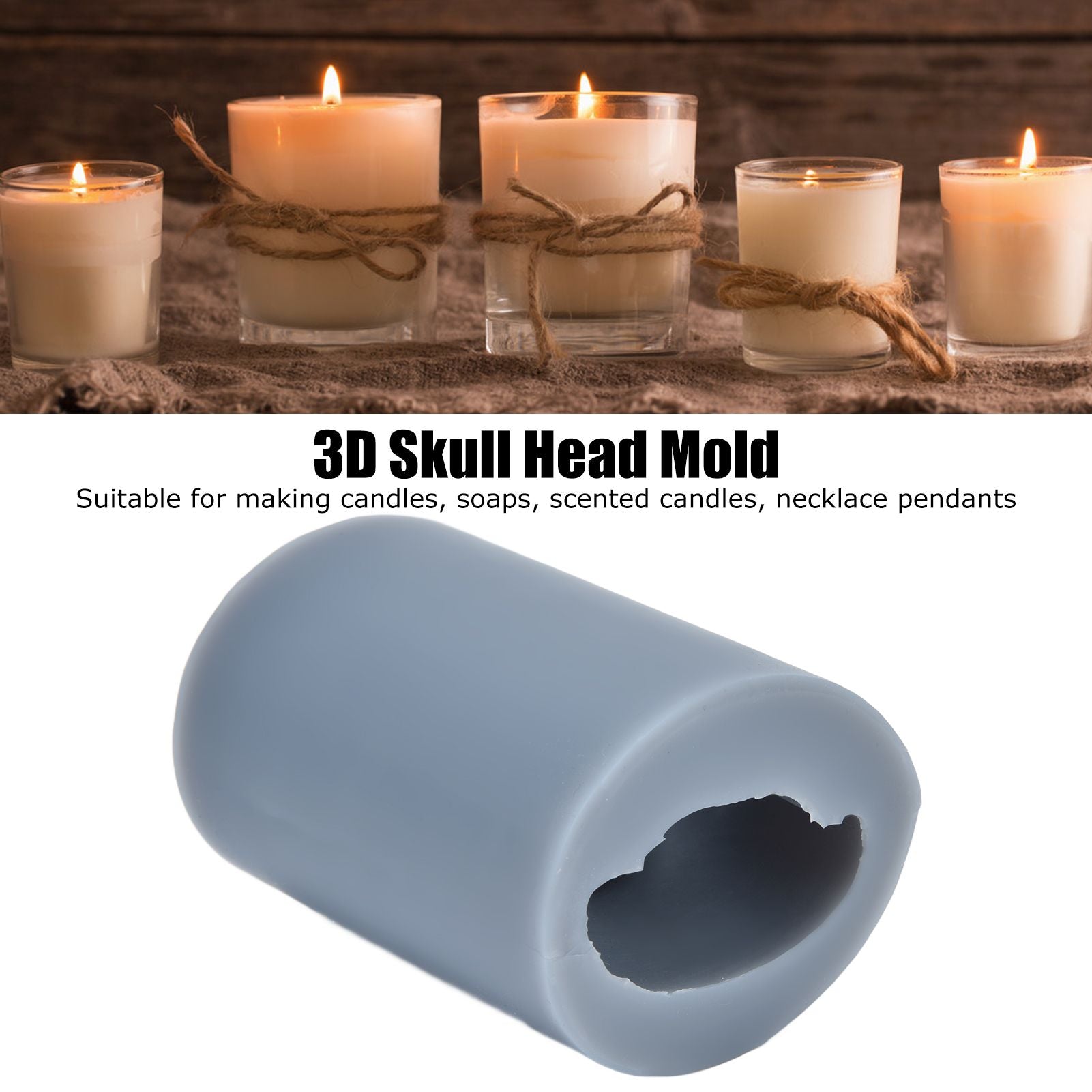 Silicone Skull Candle Mold 3D Skull Head Mold with Rubber Rings for Home Cake Decoration V1294-YM0523-3115210213611