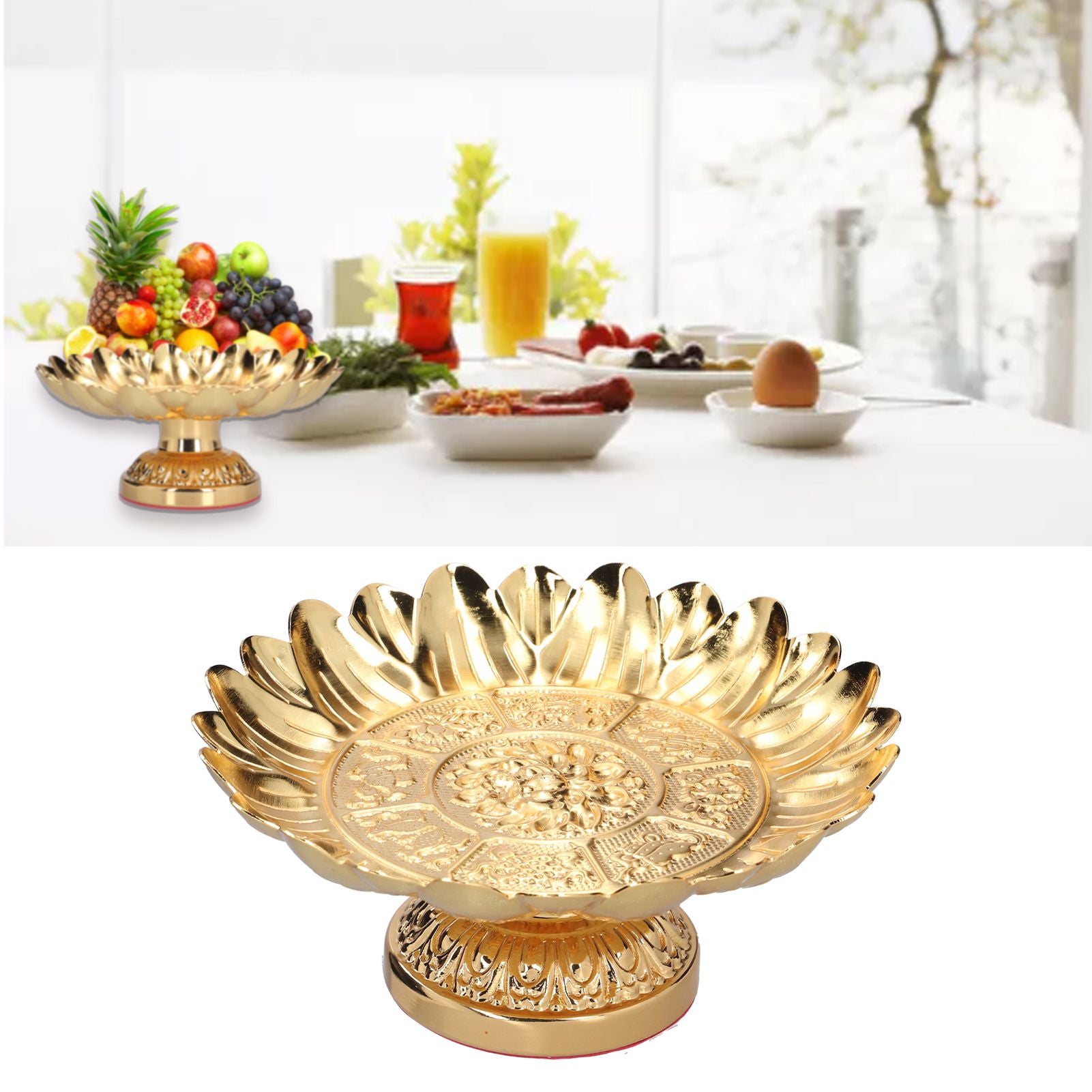 Fruit Tray Retro Style Flat Glossy Durable Alloy Decorative Plate for Temples Sacrifices Home Decoration V1294-YM0523-3115210216511