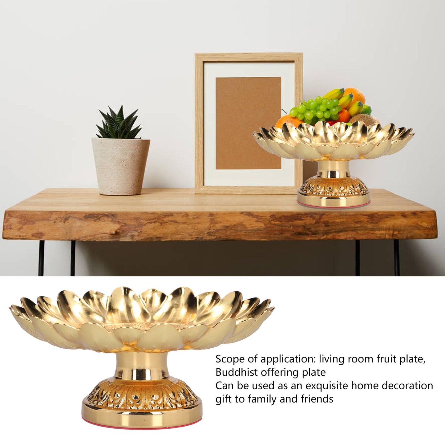 Fruit Tray Retro Style Flat Glossy Durable Alloy Decorative Plate for Temples Sacrifices Home Decoration V1294-YM0523-3115210216511