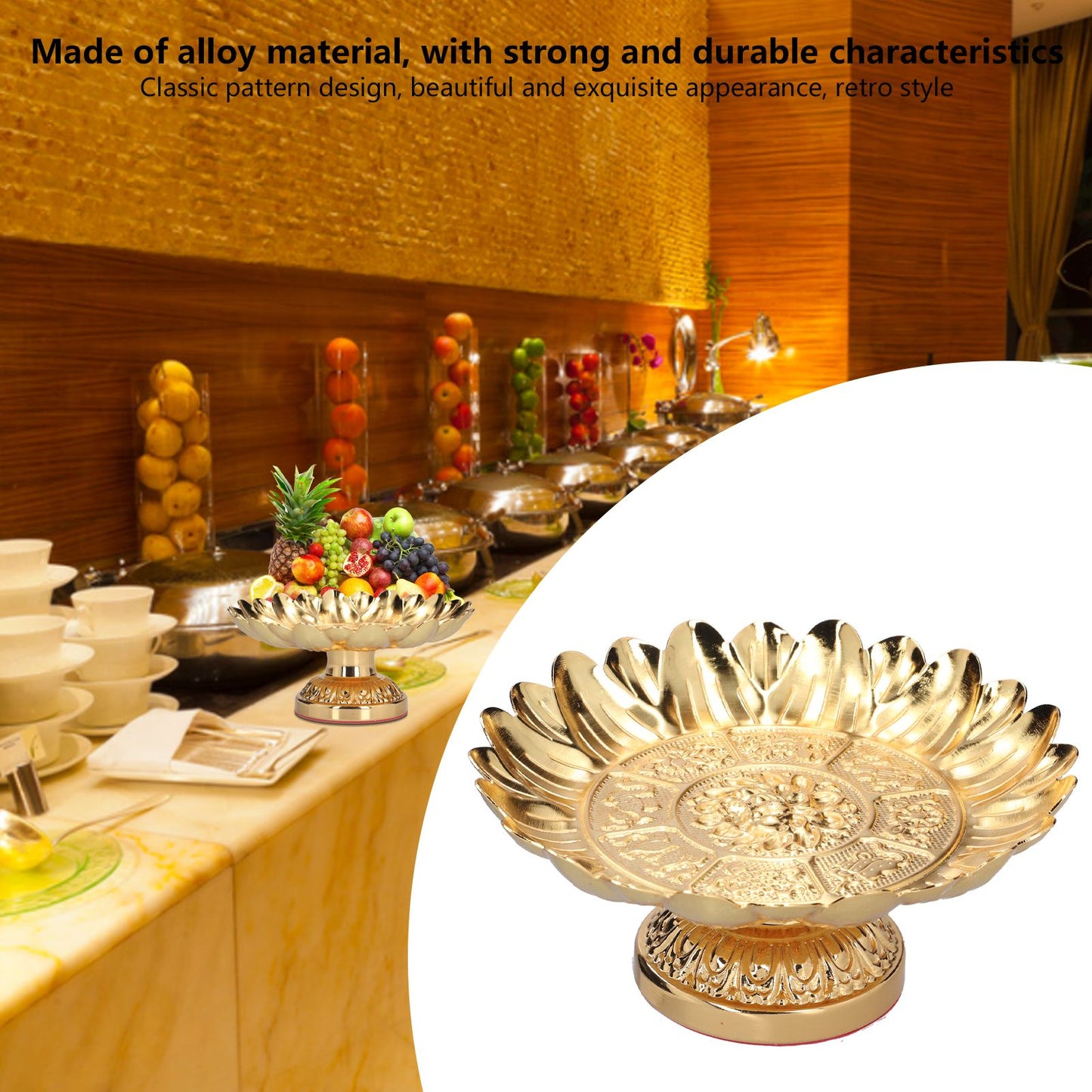 Fruit Tray Retro Style Flat Glossy Durable Alloy Decorative Plate for Temples Sacrifices Home Decoration V1294-YM0523-3115210216511