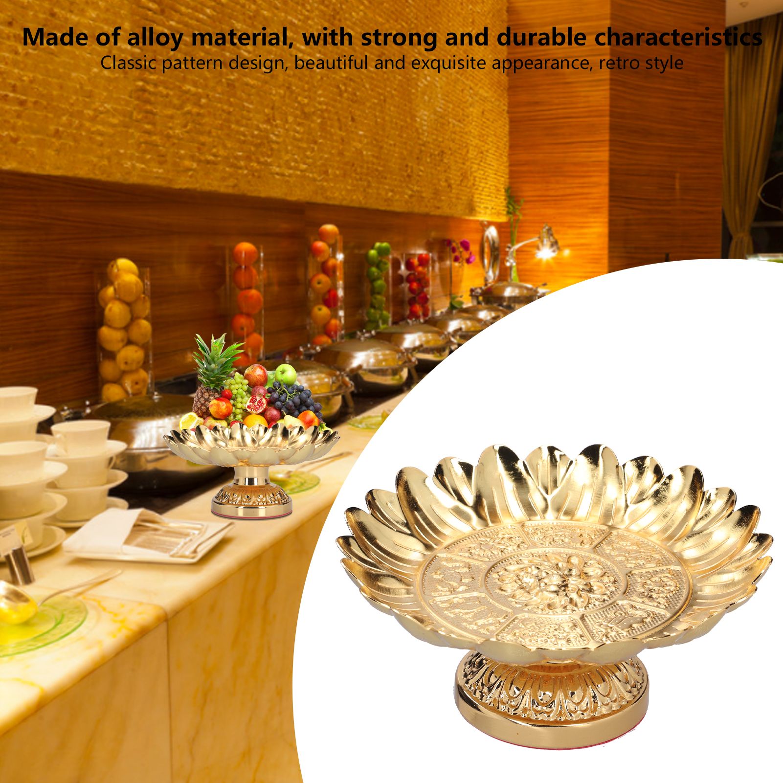 Fruit Tray Retro Style Flat Glossy Durable Alloy Decorative Plate for Temples Sacrifices Home Decoration V1294-YM0523-3115210216511