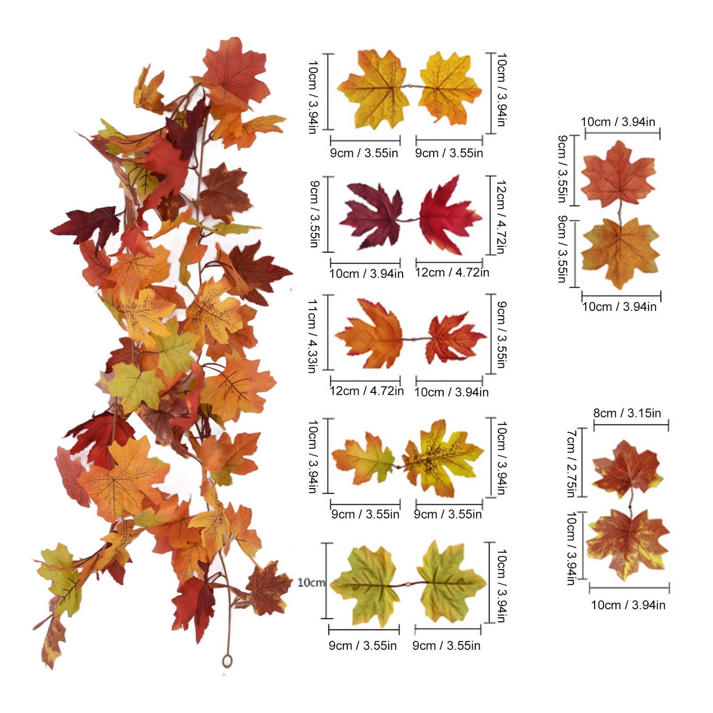 Decorative Artificial Maple Garland Fall Leaf Garland Decoration Thanksgiving Halloween Fake Maple VineTwo V1294-YM0523-3115210217312