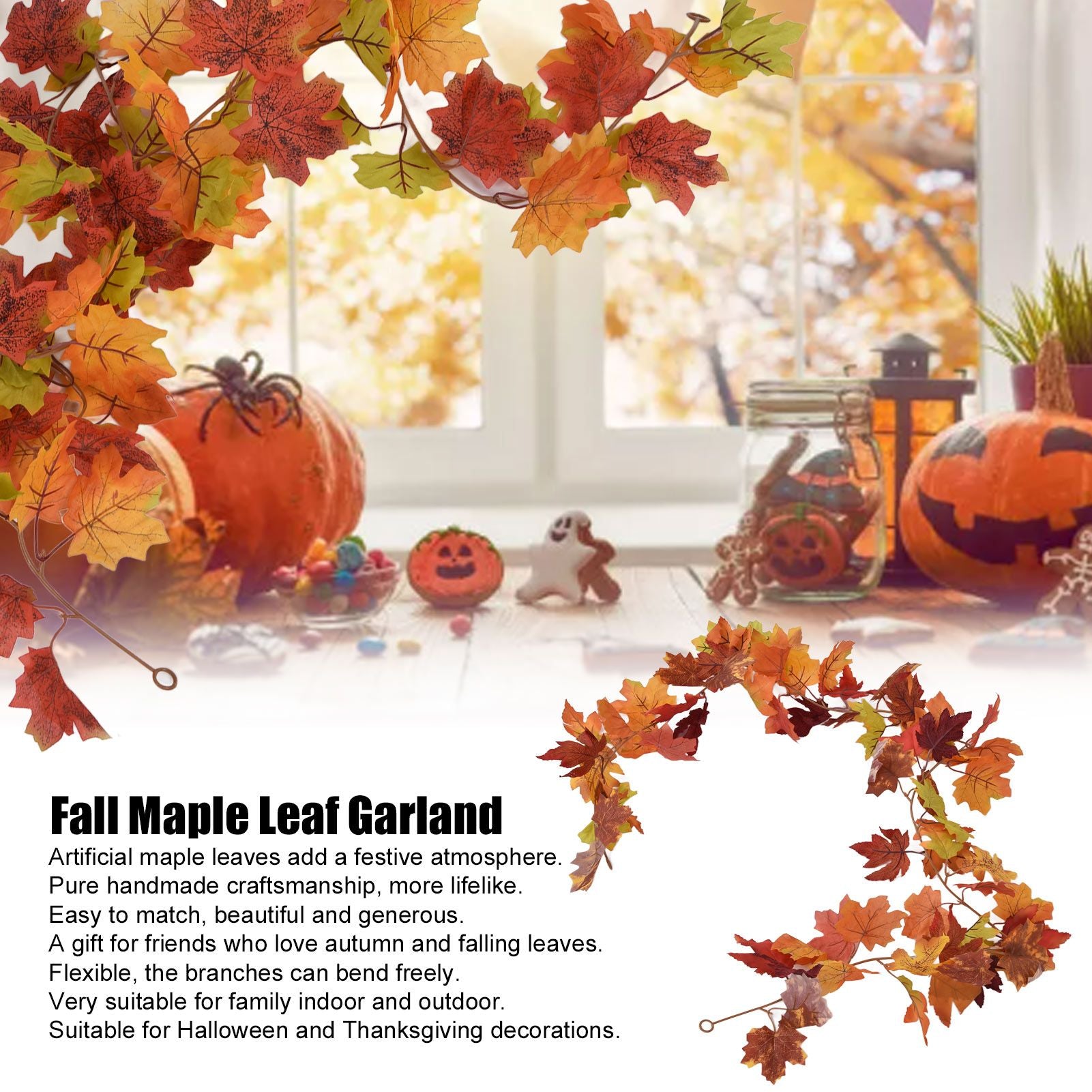 Decorative Artificial Maple Garland Fall Leaf Garland Decoration Thanksgiving Halloween Fake Maple VineTwo V1294-YM0523-3115210217312