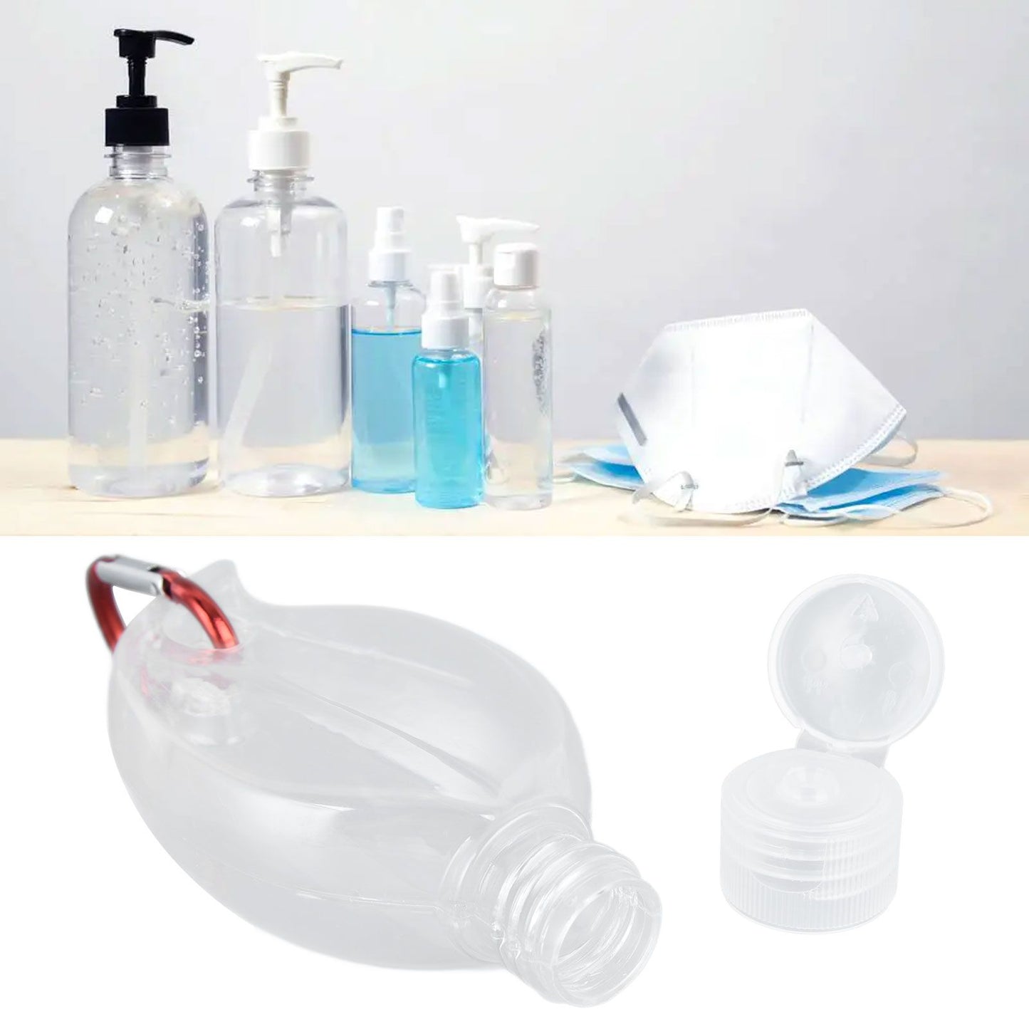 2Set 50ml Travel Bottle with Keychain Flip Cap Plastic Liquid Bottle Refillable Leakproof Transparent Squeeze V1294-YM0523-3115210217611