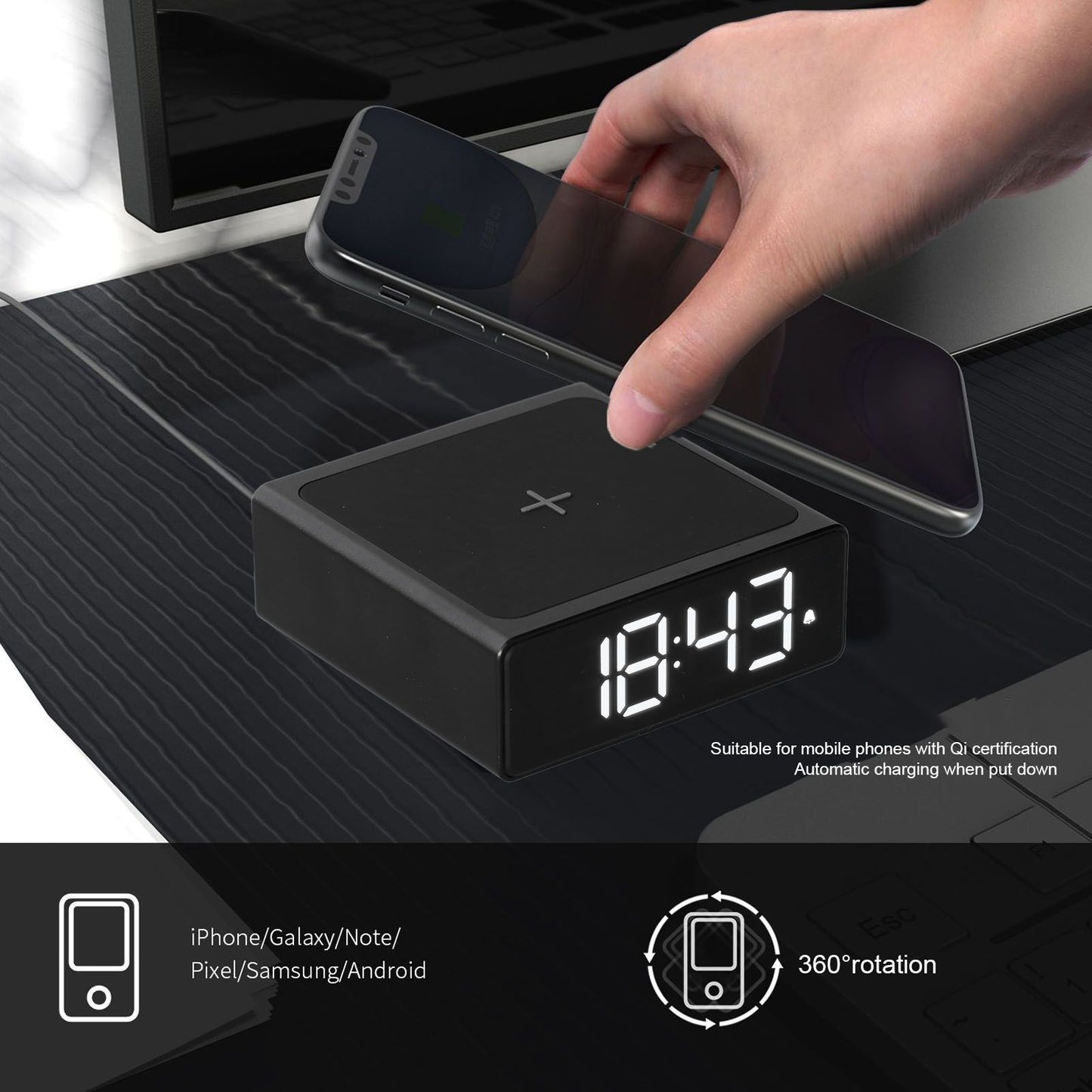 Digital Alarm Clock 3 In1 LED Desktop Digital Clock with Wireless Charging USB Power Supply for Bedroom V1294-YM0523-3115210217911