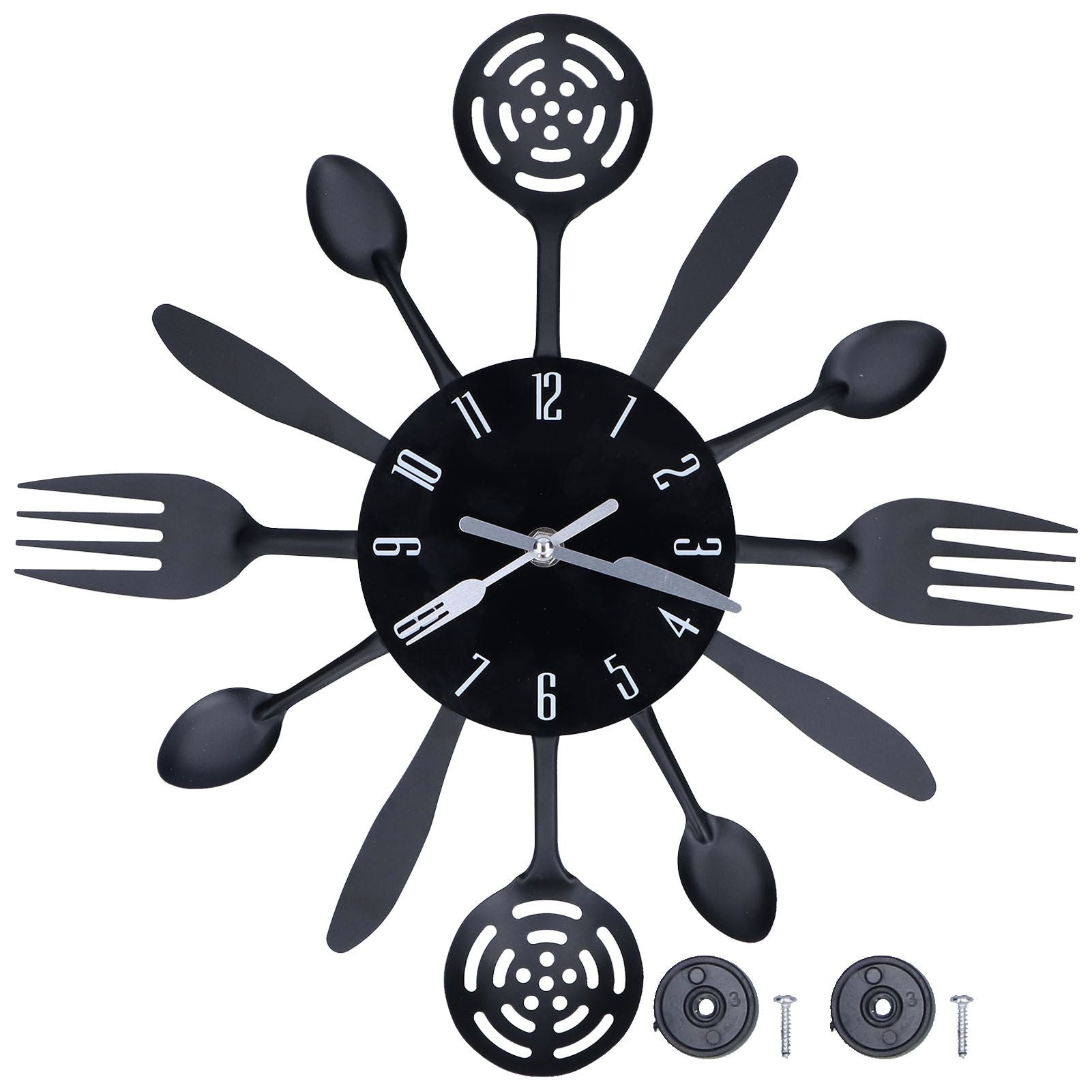 Black Kitchen Wall Clock Removable Modern Cutlery Kitchen Spoon Fork Wall Clock Home Decoration V1294-YM0523-3115210218311
