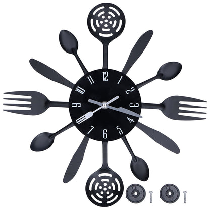 Black Kitchen Wall Clock Removable Modern Cutlery Kitchen Spoon Fork Wall Clock Home Decoration V1294-YM0523-3115210218311