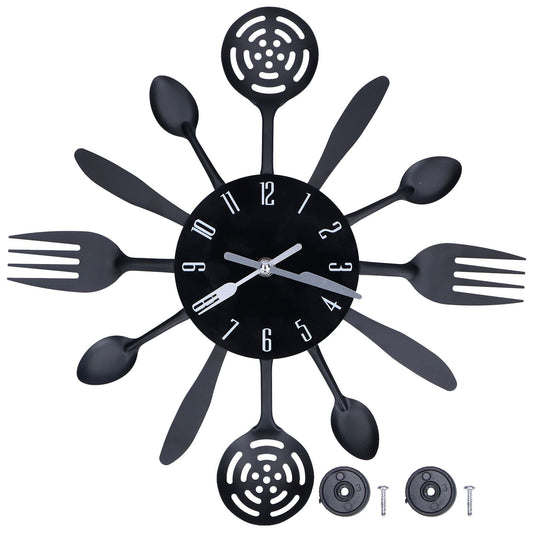 Black Kitchen Wall Clock Removable Modern Cutlery Kitchen Spoon Fork Wall Clock Home Decoration V1294-YM0523-3115210218311