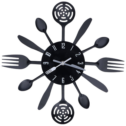 Black Kitchen Wall Clock Removable Modern Cutlery Kitchen Spoon Fork Wall Clock Home Decoration V1294-YM0523-3115210218311