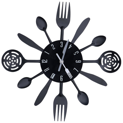 Black Kitchen Wall Clock Removable Modern Cutlery Kitchen Spoon Fork Wall Clock Home Decoration V1294-YM0523-3115210218311