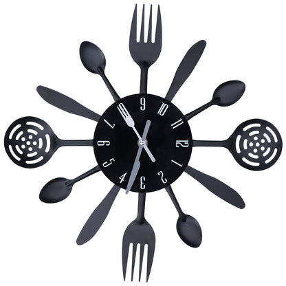Black Kitchen Wall Clock Removable Modern Cutlery Kitchen Spoon Fork Wall Clock Home Decoration V1294-YM0523-3115210218311