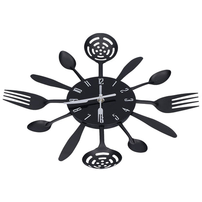 Black Kitchen Wall Clock Removable Modern Cutlery Kitchen Spoon Fork Wall Clock Home Decoration V1294-YM0523-3115210218311