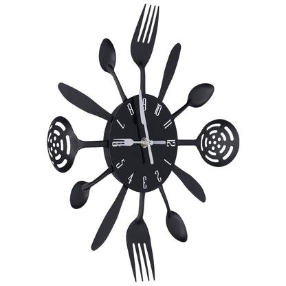 Black Kitchen Wall Clock Removable Modern Cutlery Kitchen Spoon Fork Wall Clock Home Decoration V1294-YM0523-3115210218311