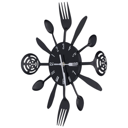 Black Kitchen Wall Clock Removable Modern Cutlery Kitchen Spoon Fork Wall Clock Home Decoration V1294-YM0523-3115210218311