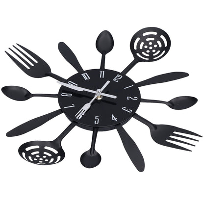 Black Kitchen Wall Clock Removable Modern Cutlery Kitchen Spoon Fork Wall Clock Home Decoration V1294-YM0523-3115210218311