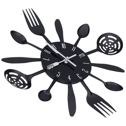 Black Kitchen Wall Clock Removable Modern Cutlery Kitchen Spoon Fork Wall Clock Home Decoration V1294-YM0523-3115210218311