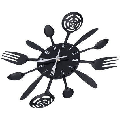 Black Kitchen Wall Clock Removable Modern Cutlery Kitchen Spoon Fork Wall Clock Home Decoration V1294-YM0523-3115210218311