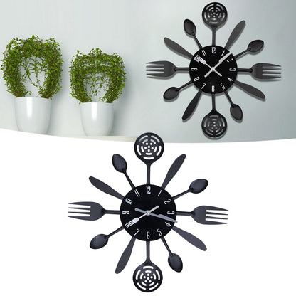 Black Kitchen Wall Clock Removable Modern Cutlery Kitchen Spoon Fork Wall Clock Home Decoration V1294-YM0523-3115210218311