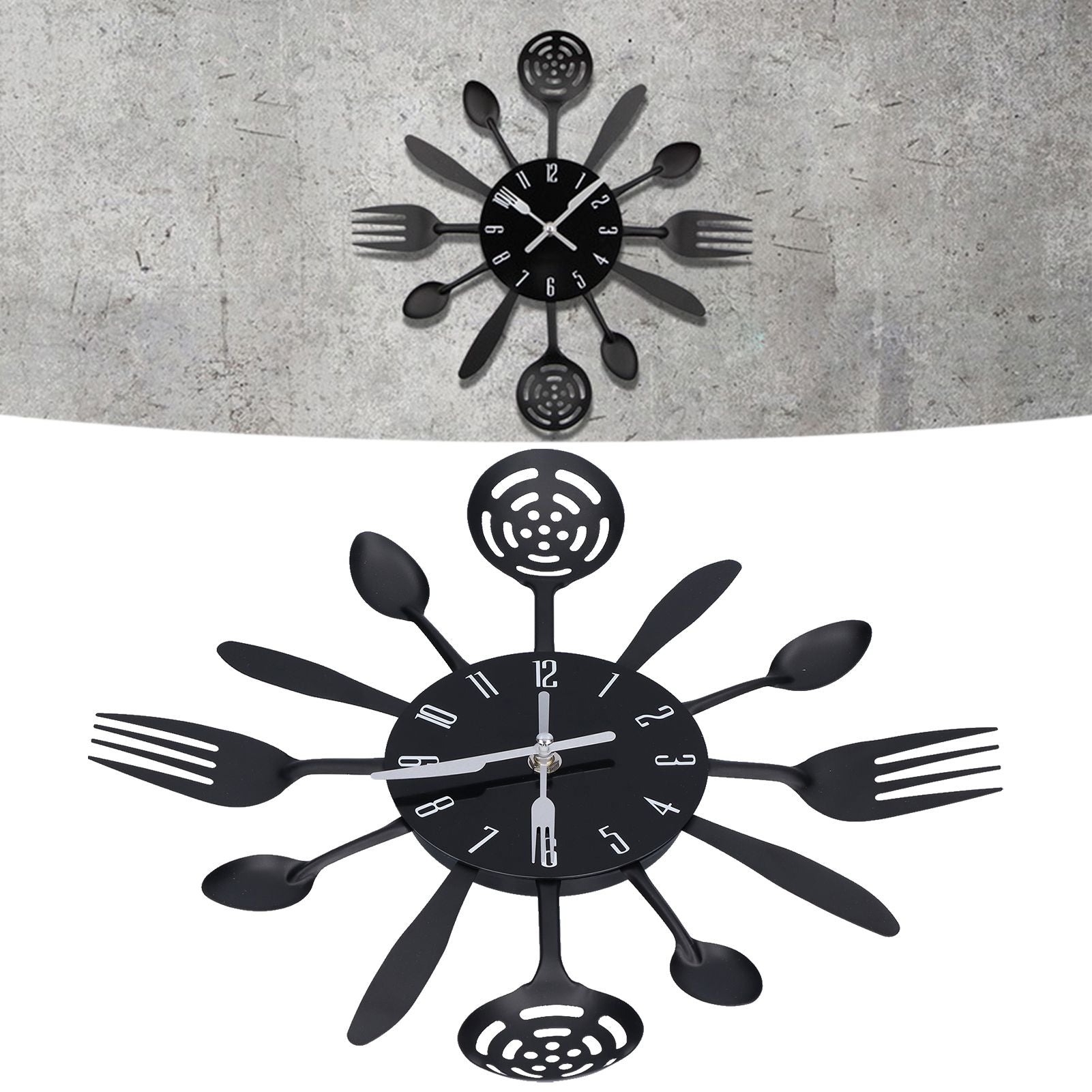 Black Kitchen Wall Clock Removable Modern Cutlery Kitchen Spoon Fork Wall Clock Home Decoration V1294-YM0523-3115210218311