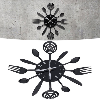 Black Kitchen Wall Clock Removable Modern Cutlery Kitchen Spoon Fork Wall Clock Home Decoration V1294-YM0523-3115210218311
