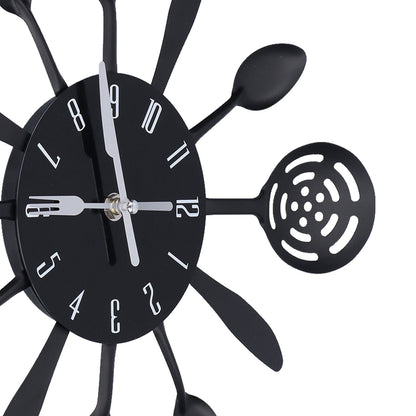 Black Kitchen Wall Clock Removable Modern Cutlery Kitchen Spoon Fork Wall Clock Home Decoration V1294-YM0523-3115210218311
