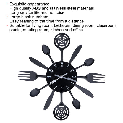 Black Kitchen Wall Clock Removable Modern Cutlery Kitchen Spoon Fork Wall Clock Home Decoration V1294-YM0523-3115210218311