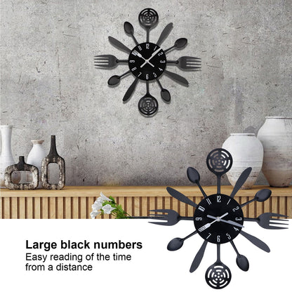 Black Kitchen Wall Clock Removable Modern Cutlery Kitchen Spoon Fork Wall Clock Home Decoration V1294-YM0523-3115210218311