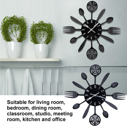 Black Kitchen Wall Clock Removable Modern Cutlery Kitchen Spoon Fork Wall Clock Home Decoration V1294-YM0523-3115210218311