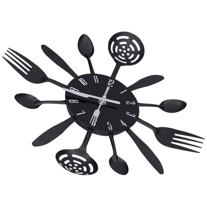 Black Kitchen Wall Clock Removable Modern Cutlery Kitchen Spoon Fork Wall Clock Home Decoration V1294-YM0523-3115210218311