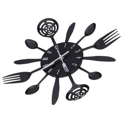 Black Kitchen Wall Clock Removable Modern Cutlery Kitchen Spoon Fork Wall Clock Home Decoration V1294-YM0523-3115210218311