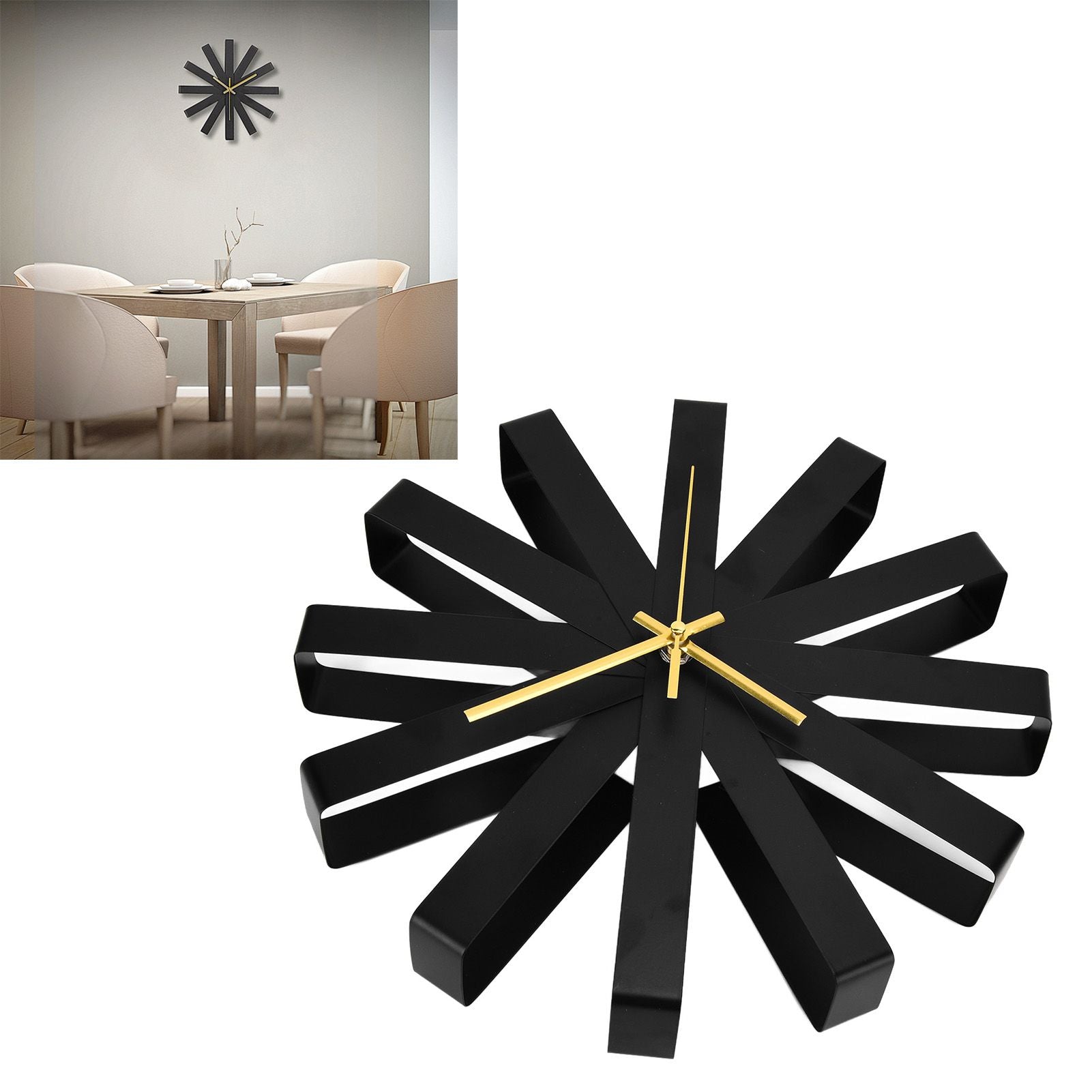 Living Room Clock Stainless Steel Silent Movement Creativity Wall Clock Modern DecorBlack V1294-YM0523-3115210218411
