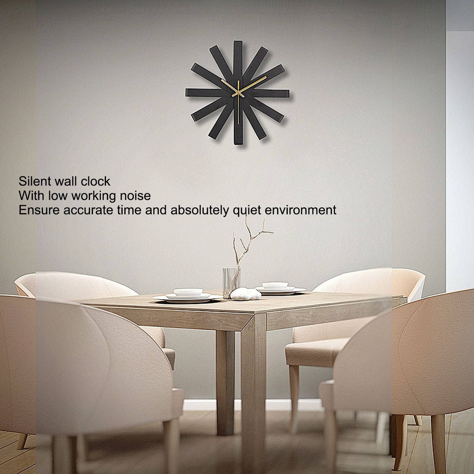 Living Room Clock Stainless Steel Silent Movement Creativity Wall Clock Modern DecorBlack V1294-YM0523-3115210218411