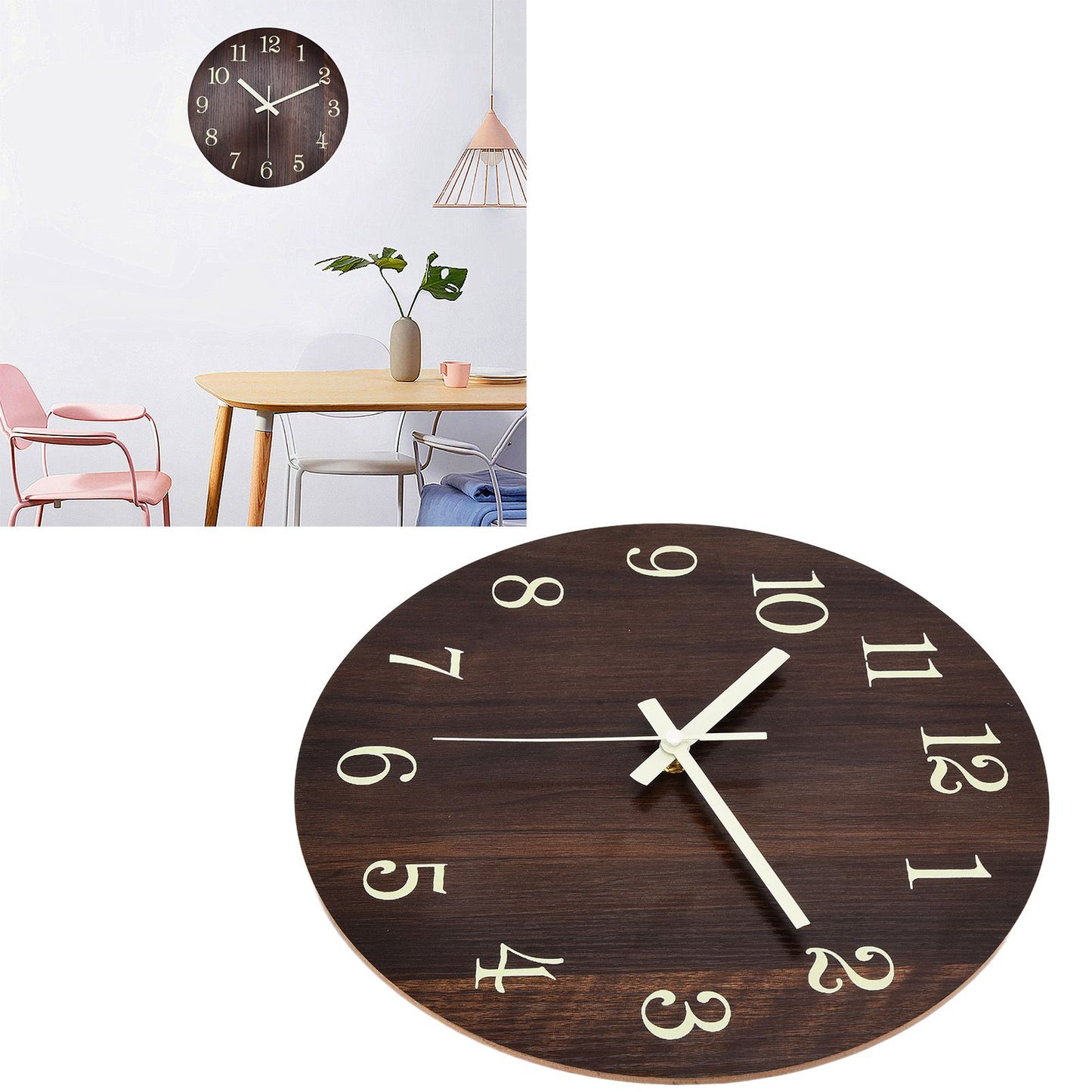 Wood Wall Clock Retro Style Quiet Silent Quartz Movement 3D Luminous Retro Wall Clock for Bedroom Office V1294-YM0523-3115210218811