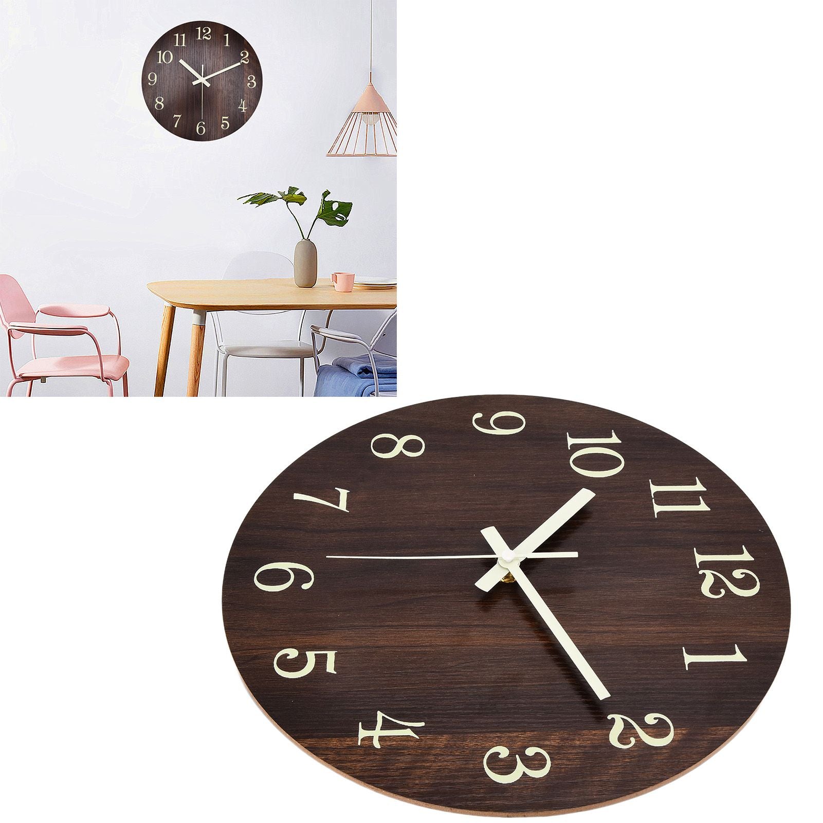 Wood Wall Clock Retro Style Quiet Silent Quartz Movement 3D Luminous Retro Wall Clock for Bedroom Office V1294-YM0523-3115210218811