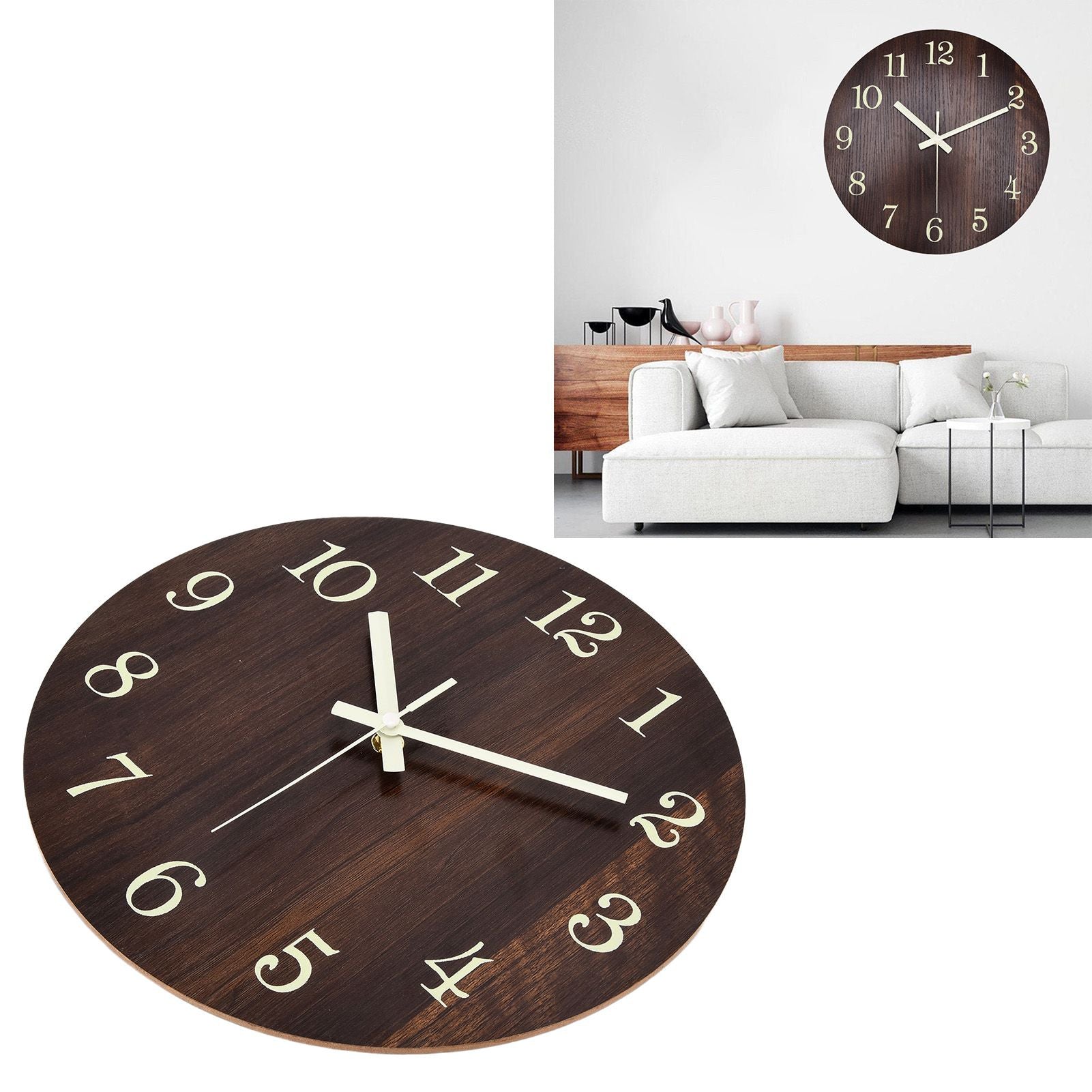Wood Wall Clock Retro Style Quiet Silent Quartz Movement 3D Luminous Retro Wall Clock for Bedroom Office V1294-YM0523-3115210218811