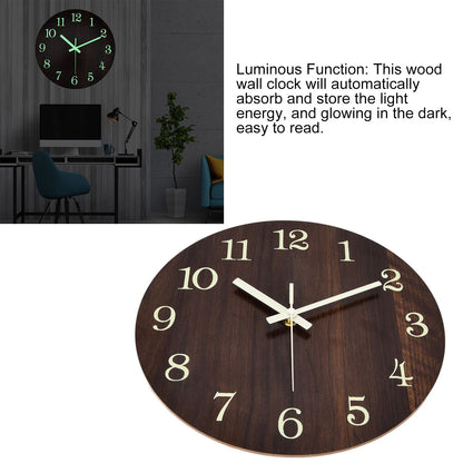 Wood Wall Clock Retro Style Quiet Silent Quartz Movement 3D Luminous Retro Wall Clock for Bedroom Office V1294-YM0523-3115210218811