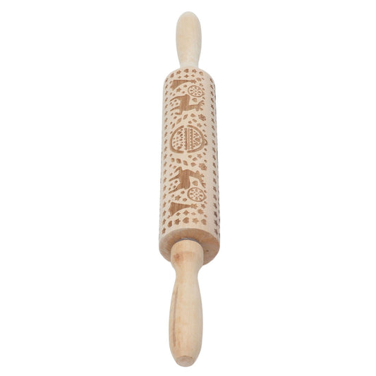 Christmas Rolling Pin Christmas Embrossed Wooden Rolling Pins with Reindeer Pattern for Baking Cookies V1294-YM0523-3115210219011