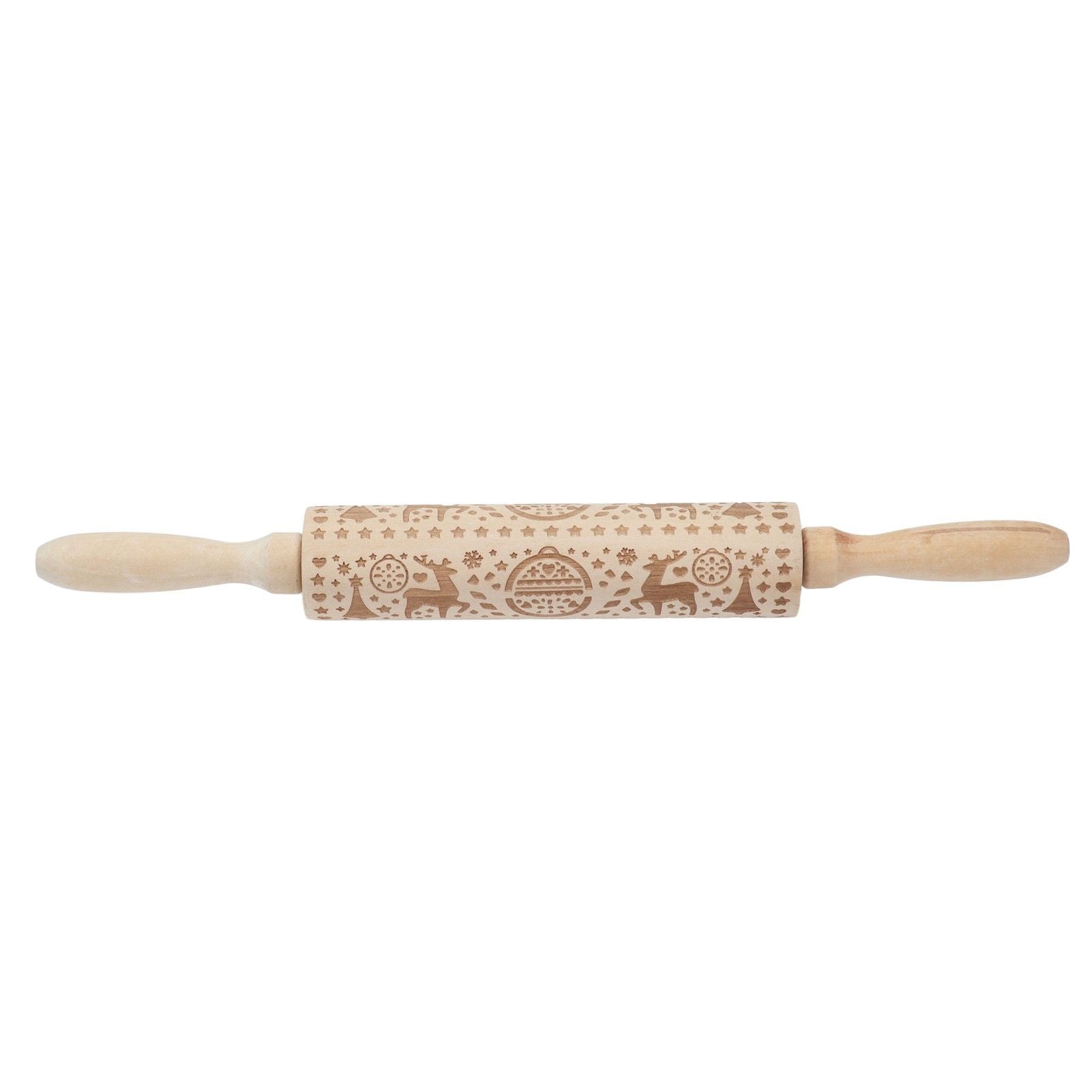 Christmas Rolling Pin Christmas Embrossed Wooden Rolling Pins with Reindeer Pattern for Baking Cookies V1294-YM0523-3115210219011