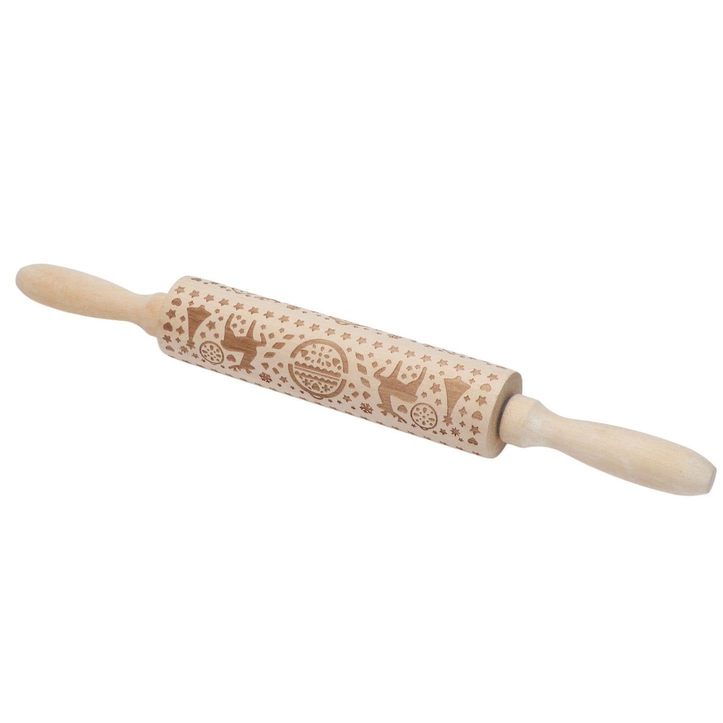 Christmas Rolling Pin Christmas Embrossed Wooden Rolling Pins with Reindeer Pattern for Baking Cookies V1294-YM0523-3115210219011