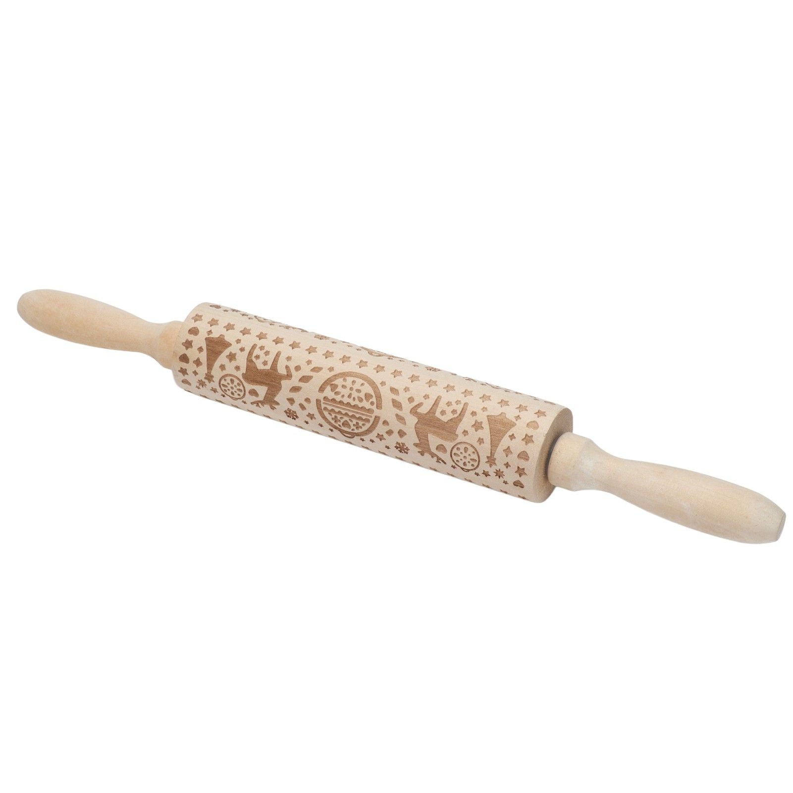 Christmas Rolling Pin Christmas Embrossed Wooden Rolling Pins with Reindeer Pattern for Baking Cookies V1294-YM0523-3115210219011