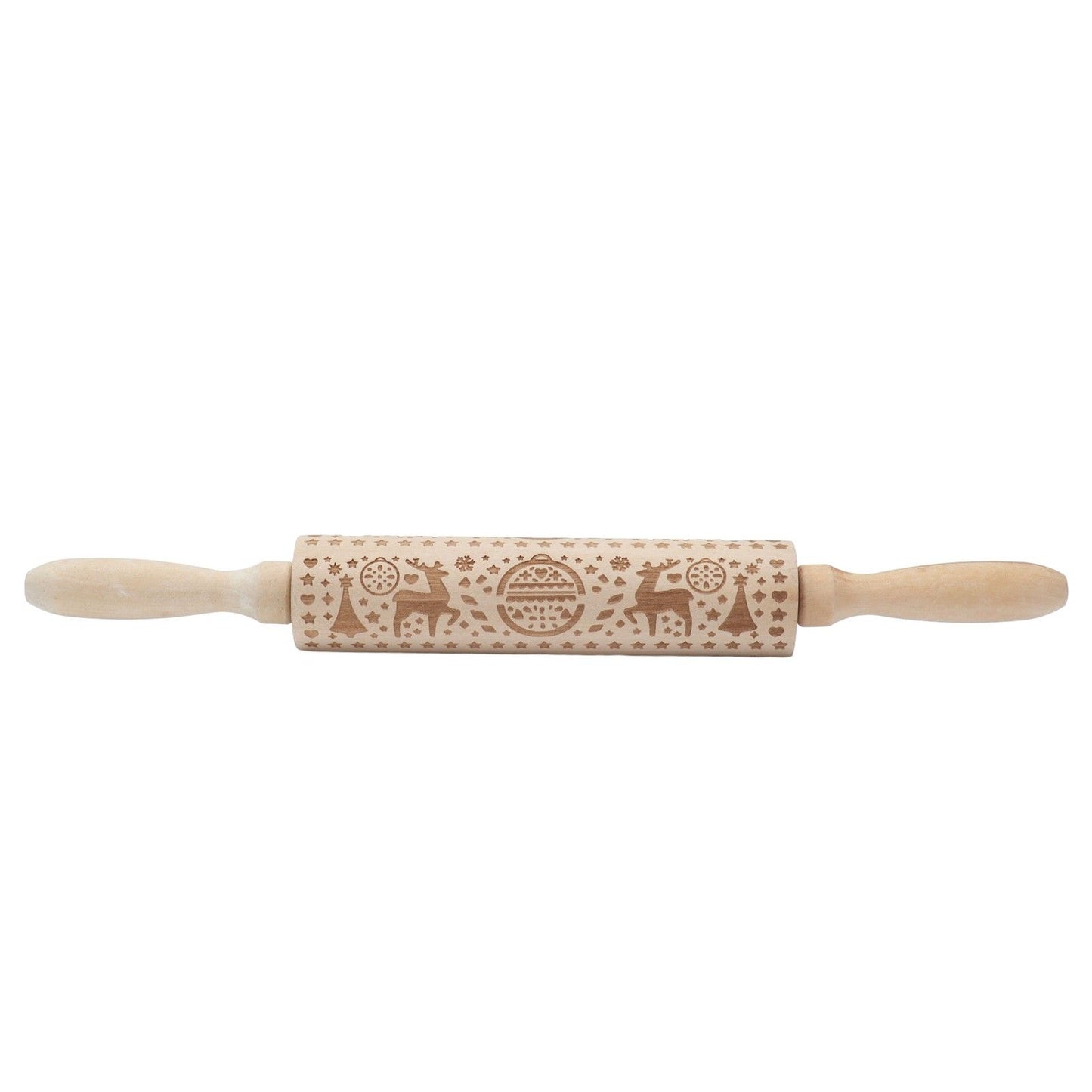 Christmas Rolling Pin Christmas Embrossed Wooden Rolling Pins with Reindeer Pattern for Baking Cookies V1294-YM0523-3115210219011
