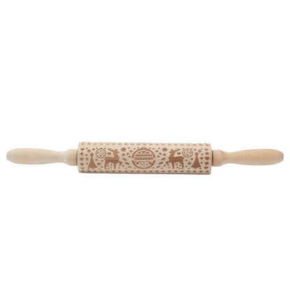 Christmas Rolling Pin Christmas Embrossed Wooden Rolling Pins with Reindeer Pattern for Baking Cookies V1294-YM0523-3115210219011