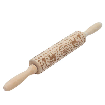 Christmas Rolling Pin Christmas Embrossed Wooden Rolling Pins with Reindeer Pattern for Baking Cookies V1294-YM0523-3115210219011