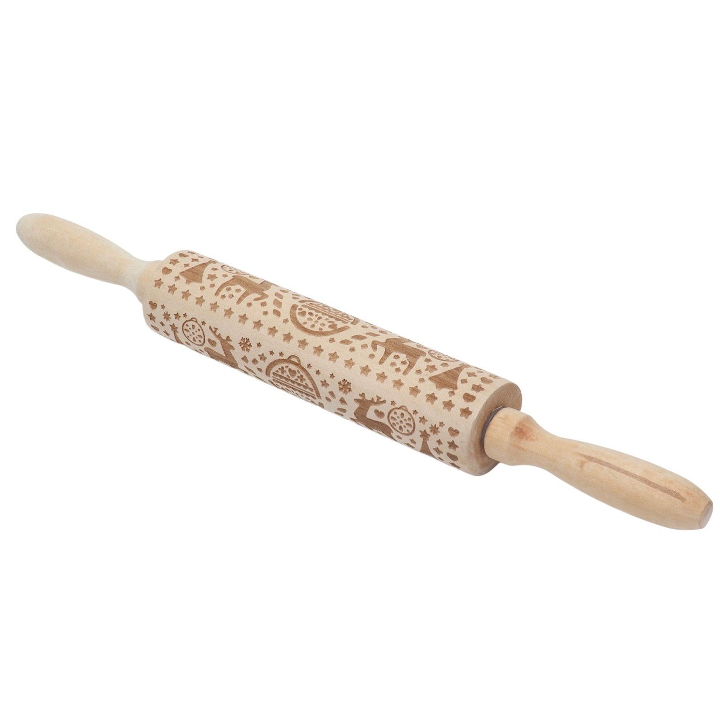 Christmas Rolling Pin Christmas Embrossed Wooden Rolling Pins with Reindeer Pattern for Baking Cookies V1294-YM0523-3115210219011