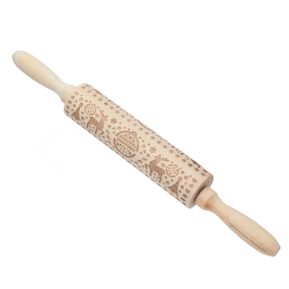 Christmas Rolling Pin Christmas Embrossed Wooden Rolling Pins with Reindeer Pattern for Baking Cookies V1294-YM0523-3115210219011