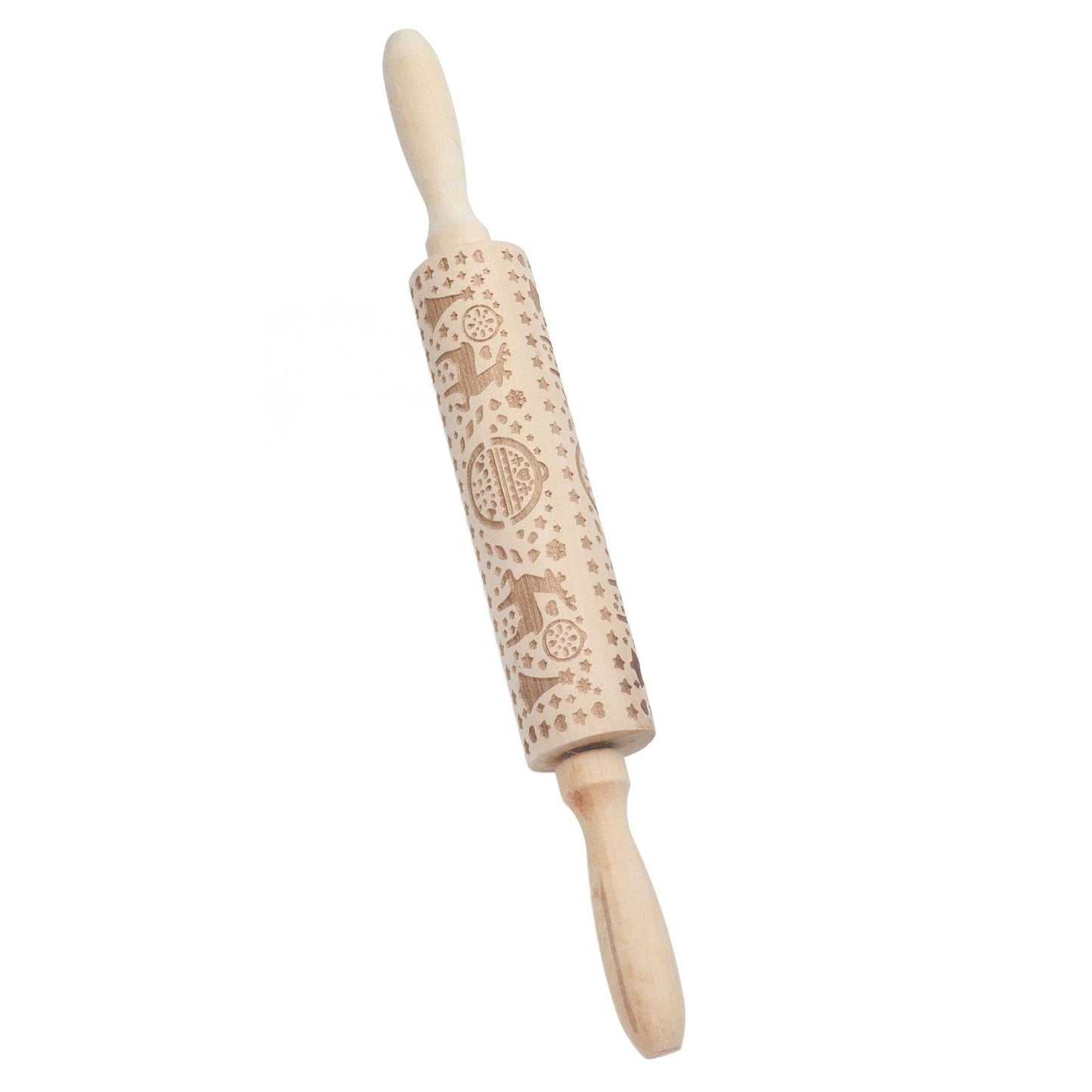 Christmas Rolling Pin Christmas Embrossed Wooden Rolling Pins with Reindeer Pattern for Baking Cookies V1294-YM0523-3115210219011